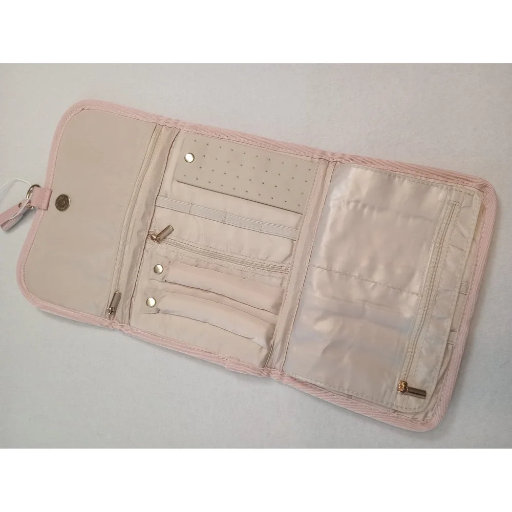 BAGSMART Jewelry Organizer Case Women Small Pink Quilted Travel Roll Up